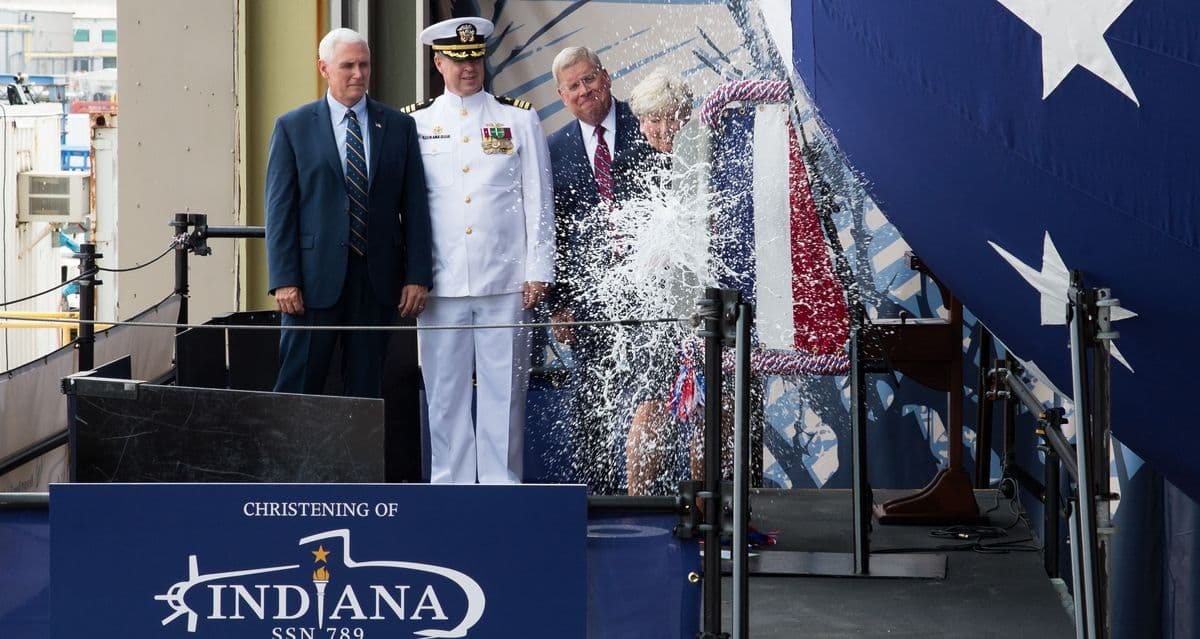 HUNTINGTON INGALLS INDUSTRIES CHRISTENS VIRGINIA-CLASS SUBMARINE INDIANA AT NEWPORT NEWS SHIPBUILDING