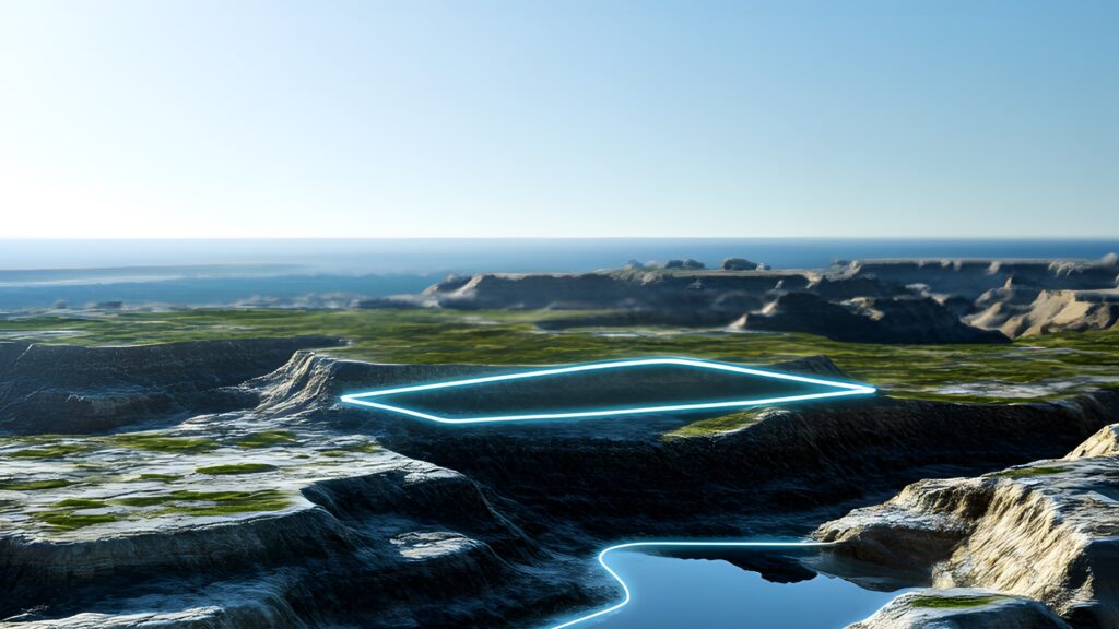 Aerial View Of A Landscape With Lidar Data Overlays Highlighting Topographical Features, Realistic Rendering