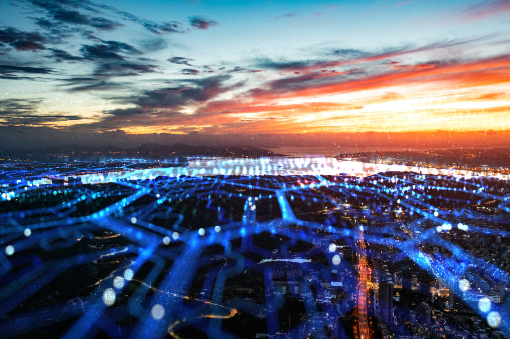 Composite Image Of Modern City Network Communication Concept