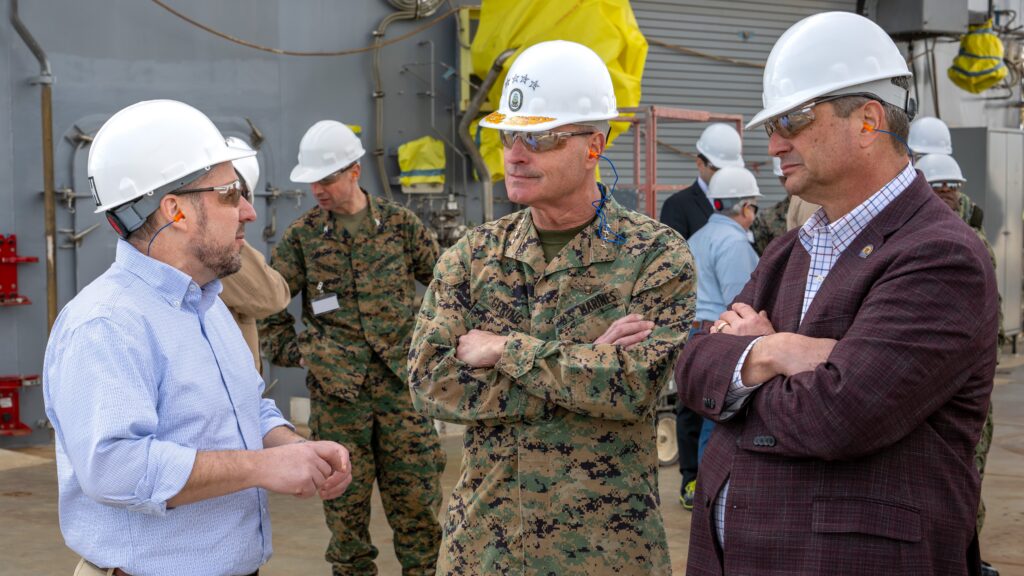 Featured Visit Ingalls Shipbuilding President Brian Blanchette, General Bradford Gering Acmc, And Sl Shon Brodie Mexw On The Flight Deck Of Lha 8 Rh January 29, 2026