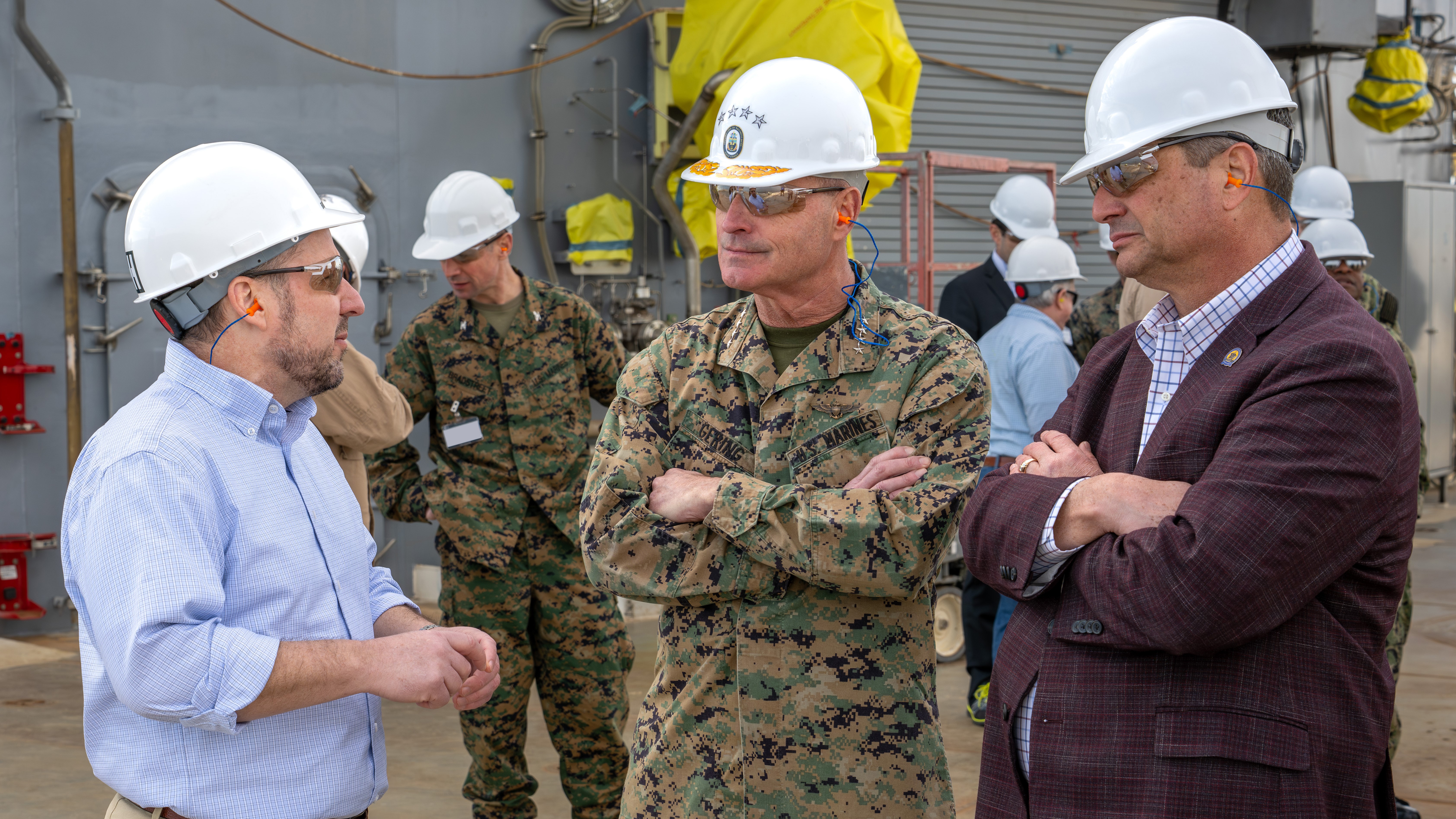Featured Visit Ingalls Shipbuilding President Brian Blanchette, General Bradford Gering Acmc, And Sl Shon Brodie Mexw On The Flight Deck Of Lha 8 Rh January 29, 2026